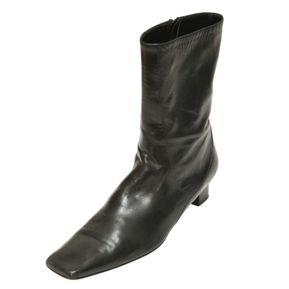 COLE HAAN Black Boots Leather Boot Mid Calf Zipper Square Toe Sz 9B - Picture 3 of 12